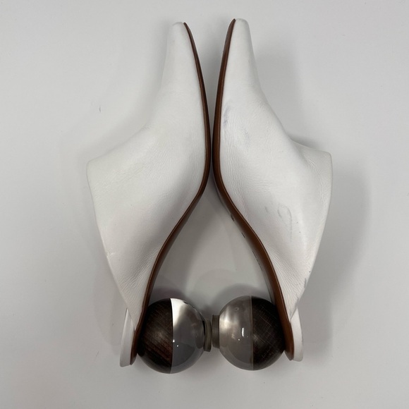 Neous White Leather Ball Heel Square Toe Mules Size 38 Women’s - Picture 7 of 10